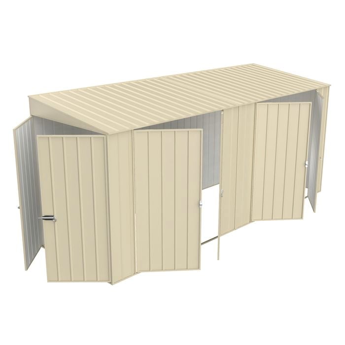 Build-a-Shed 1.5 x 4.5 x 2.0m Cream Skillion Double Plus Double Hinged Side Doors Shed