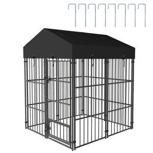 BingoPaw Outdoor Dog Kennel Heavy Duty Metal Cage with Waterproof Cover 126x119x134cm