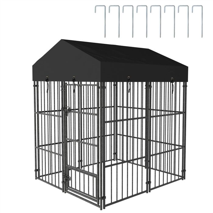 BingoPaw Outdoor Dog Kennel Heavy Duty Metal Cage with Waterproof Cover 126x119x134cm