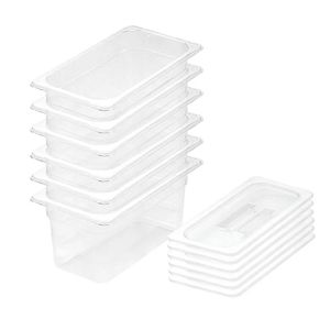 SOGA 1/3 GN Polycarbonate Food Pan 200mm Clear 6 Pack with Lids