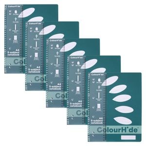 5pc Colourhide 5 Subject A4 Notebook Writing Stationery 250-page Teal Green
