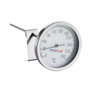 Hygiplas Frying Thermometer 0°c To 300°c Analogue Dial With Pan Clip 165mm Commercial Kitchen Deep Frying