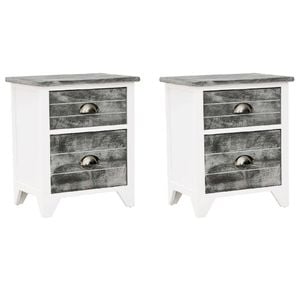 vidaXL 2x Nightstand with 2 Drawers Grey and White Storage Bedside Cabinet