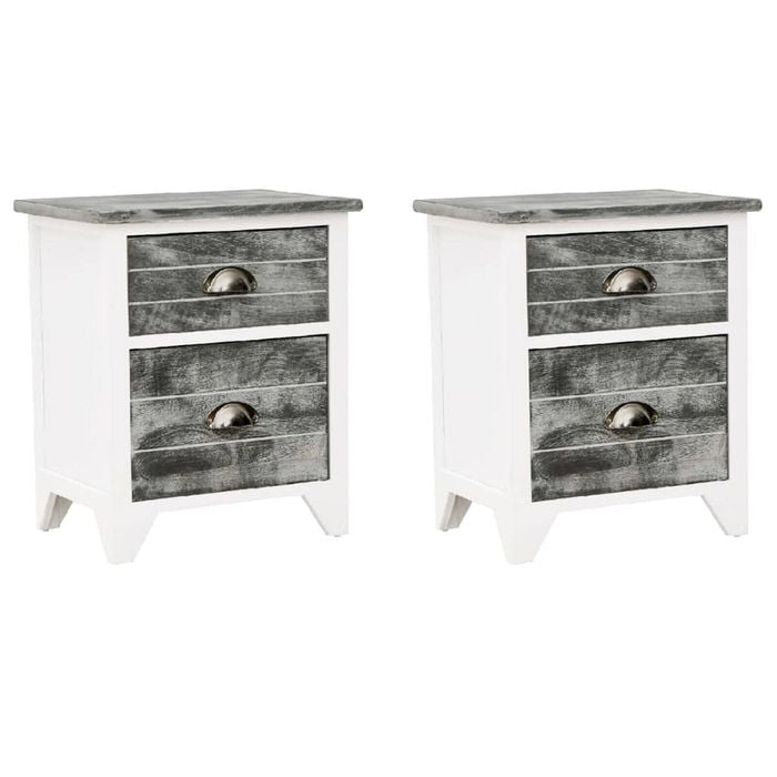 vidaXL 2x Nightstand with 2 Drawers Grey and White Storage Bedside Cabinet