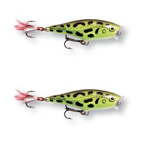 2x Rapala 7cm Skitter Pop Topwater Popper Fishing Lures - Lime Frog