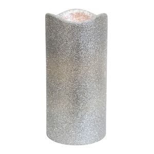 LVD Flameless Lustre 15cm Plastic Wax Pillar Candle Large - Silver