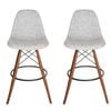 SK Designer Living | Pack of 2 | Replica Eames DSW Stool | Fabric & Walnut - Textured Light Grey