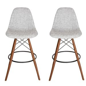 SK Designer Living | Pack of 2 | Replica Eames DSW Stool | Fabric & Walnut - Textured Light Grey
