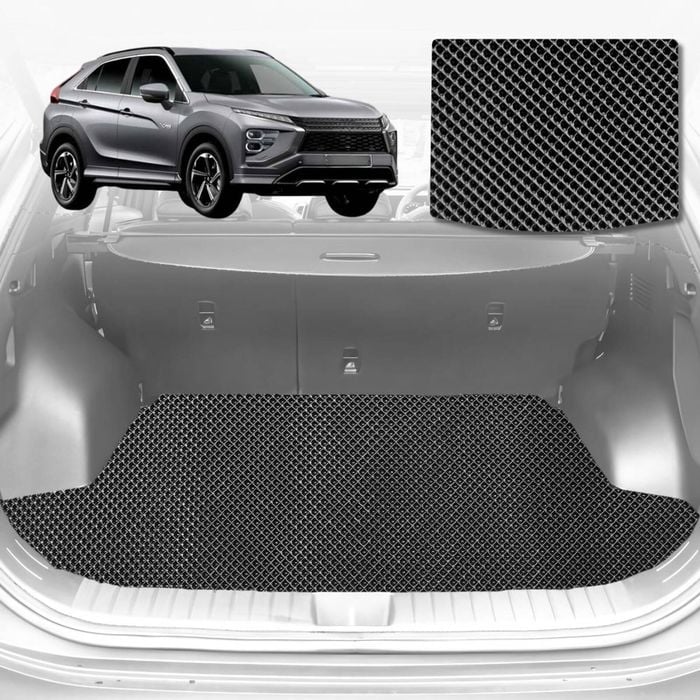 6D Diamond Car Boot Mat for Mitsubishi Eclipse Cross YA2017-Current-without flaps-Cargo Mat-Black-Outback GT
