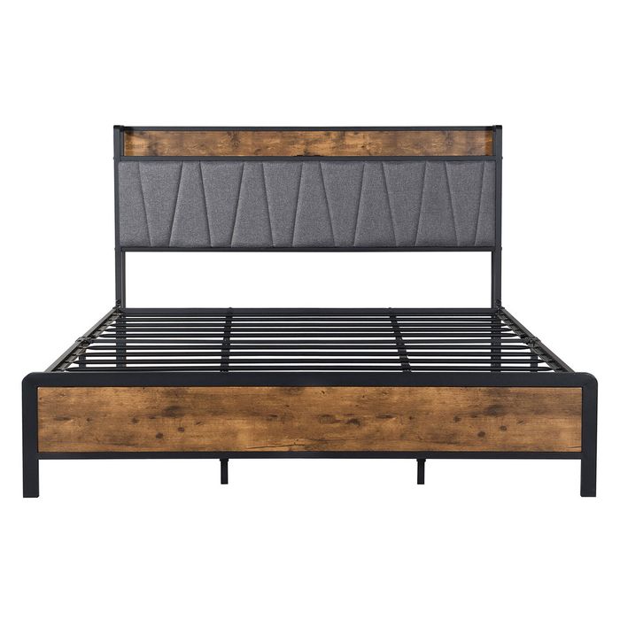 Levede King Bed Frame Industrial Tufted Soft Storage Headboard USB Charge