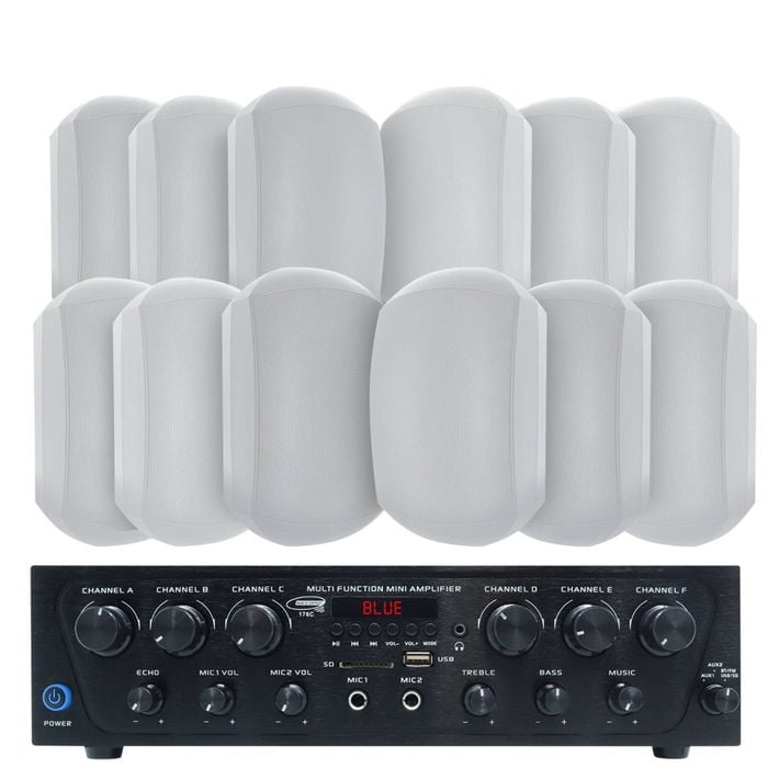 Weconic Outdoor Speaker Package With 480w Bluetooth Amplifier White