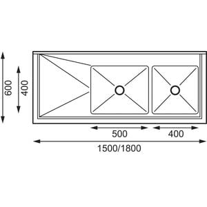 Vogue Double Bowl Sink L/H Drainer - 1800(W) x 900(H) x 600(D)mm