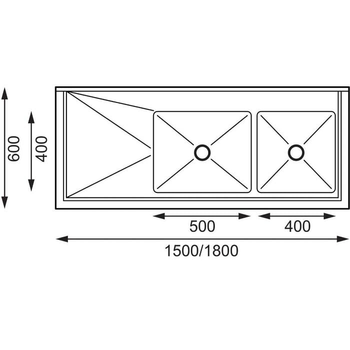 Vogue Double Bowl Sink L/H Drainer - 1800(W) x 900(H) x 600(D)mm