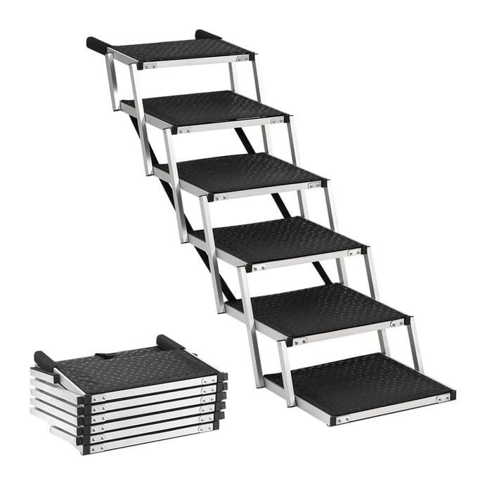 Petzly Foldable Dog Ramps 6 Steps Adjustable Height Dog Stair Portable Aluminium