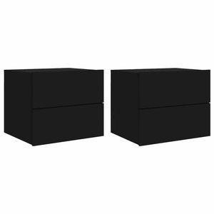 vidaXL Wall-mounted Bedside Cabinets with LED Lights Side Table 2 pcs Black