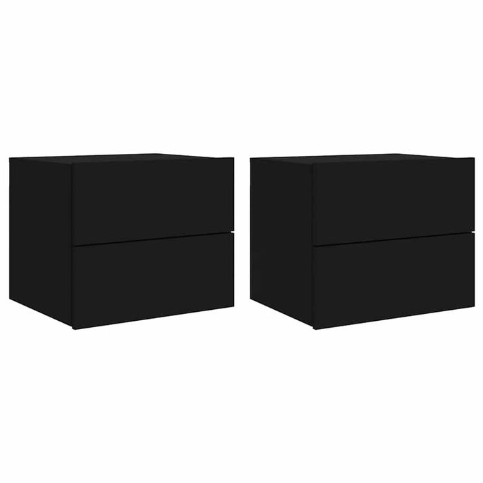 vidaXL Wall-mounted Bedside Cabinets with LED Lights Side Table 2 pcs Black