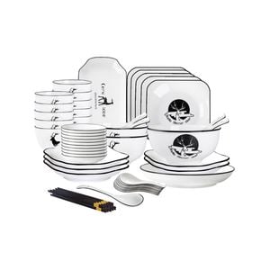 SOGA 34Pcs White Antler Printed Ceramic Dinnerware Set