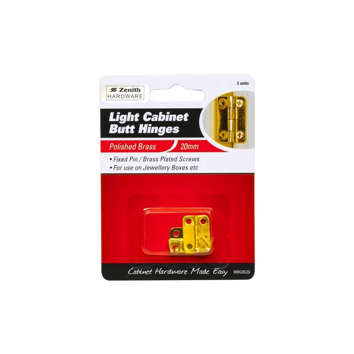 Zenith Cabinet Butt Hinge 20mm Brass 2pk
