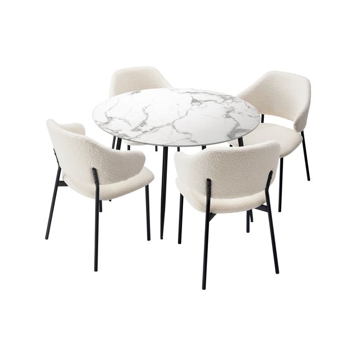 Oikiture 5PCS Dining sets 110cm Round Table with Chairs Sherpa White&Black