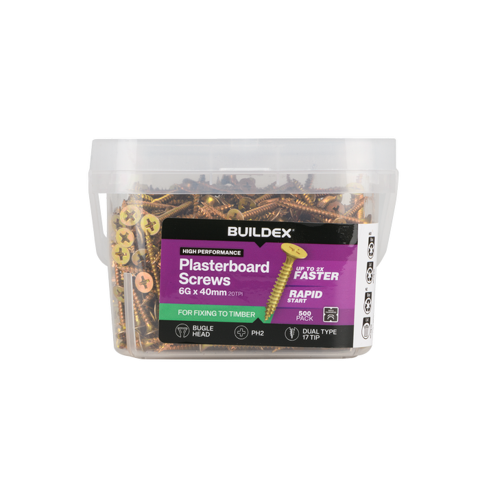 Buildex 6G x 40mm Gold Passivated Plasterboard Screws - 500 Pack