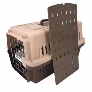 Yes4pets Medium Dog Cat Crate Pet Rabbit Carrier Airline Cage With Bowl & Tray-brown