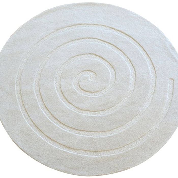 Handmade Round Wool Rug - Swirl - White - 160x160cm