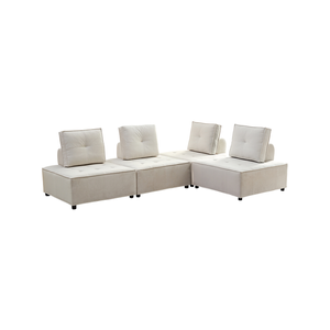 Foret 4pc Armless Seat Modular Extension Lounge Couch Velvet Fabrics Sofa Beige