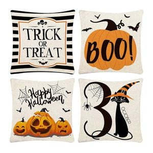 Catzon 4 Pcs Scary Throw Pillow Covers Linen Cushion Case for Decor 50X50cm
