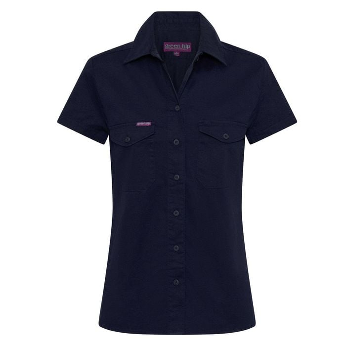 Green Hip Short Sleeve Shirt Navy Blue Size 12