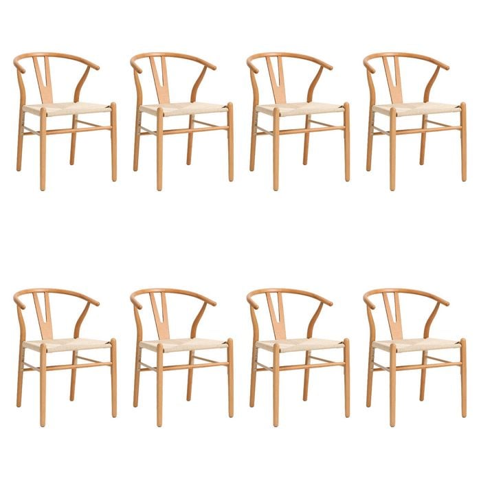 Oikiture Wooden Dining Chair Set of 8 Cafe Lounge Seat Wishbone Shaped Chair