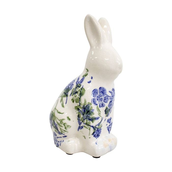 Lvd Rabbit Botanical Blue Ceramic Animal Statue Home Decor 20.5x13x9.5cm