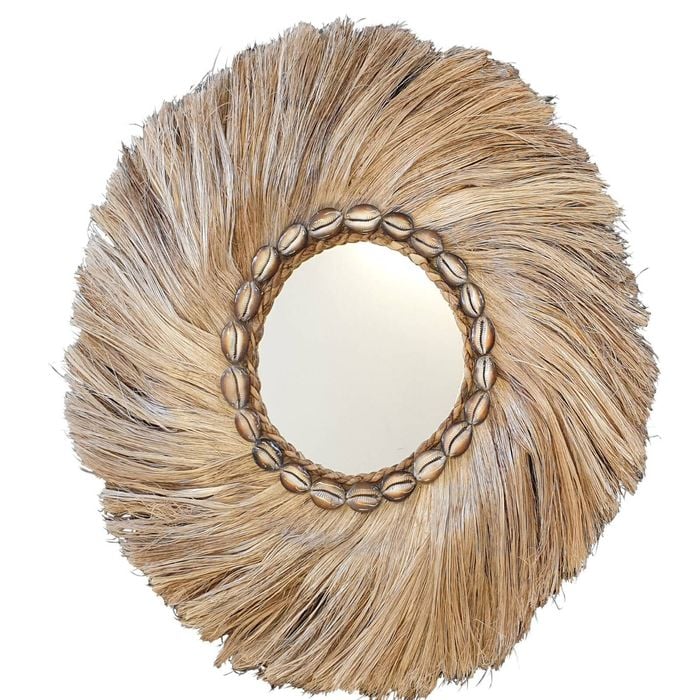 Banana Leaf Wall Mirror with Shells Natural