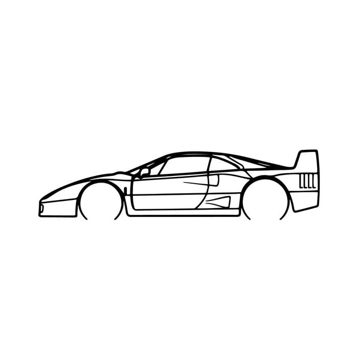 Ignite Laser Ferrari F40 Silhouette Metal Wall Art Coated Black 47inch/120cm