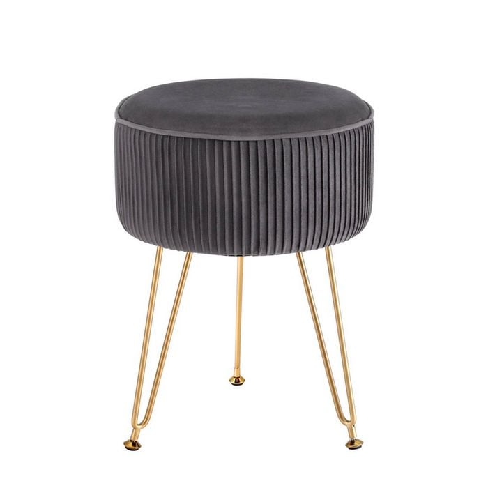 Artiss Ottoman Vanity Stool Stripe Round Grey