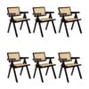 Korina Carver 6pc Set Dining Arm Chair Solid Timber Wood Rattan Wicker Black