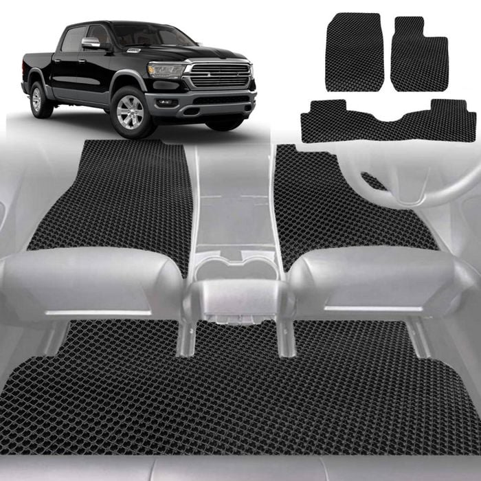 6D Diamond Car Floor Mats for RAM 1500 Laramie 2019-Current-Full Set-Black-Outback GT