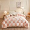 CottonMore Large Warm Winter Sherpa Plush Blanket Quilt 200x230cm Pink Checker Pattern