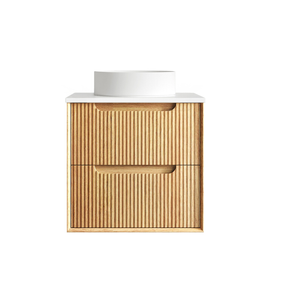Attica 600mm English Oak Baia Fluted Vanity With Carrara Stone Top 