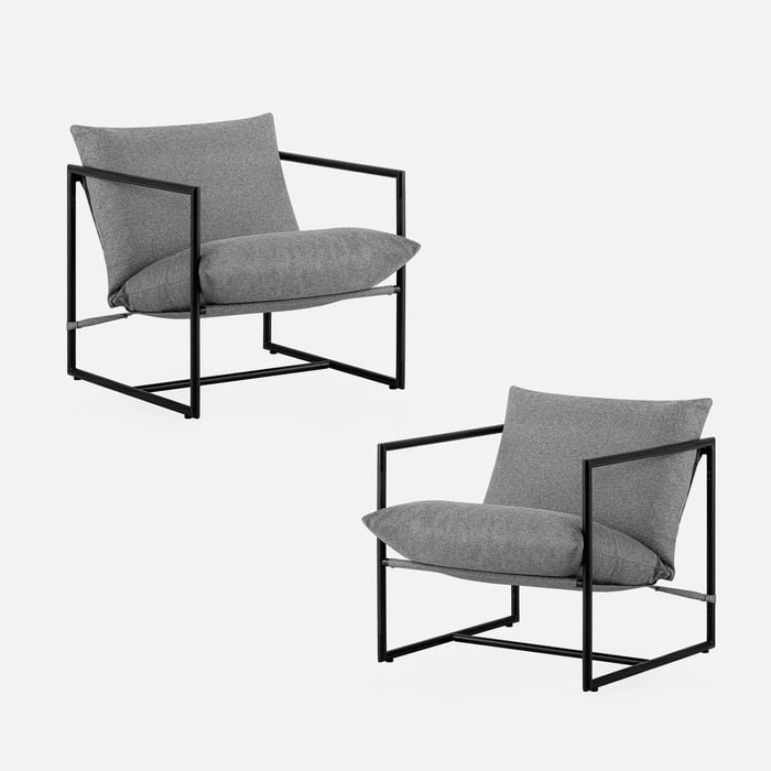 Zinus Aidan Sling Accent Chair Set Of 2 / Metal Frame Armchair With Foam Cushion - Light Grey