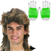2Pcs Set Golden Blonde Bullet Wig + Fishnet Gloves 70s 80s Wos Costume Party FLUROGREEN One-Size