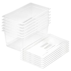 SOGA 1/1 GN Polycarbonate Food Pan 200mm Clear 6 Pack with Lids