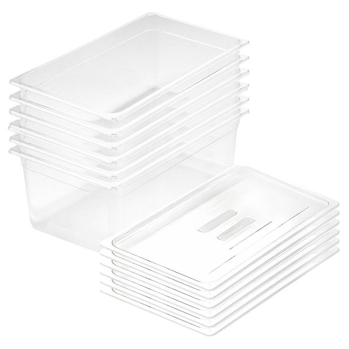 SOGA 1/1 GN Polycarbonate Food Pan 200mm Clear 6 Pack with Lids