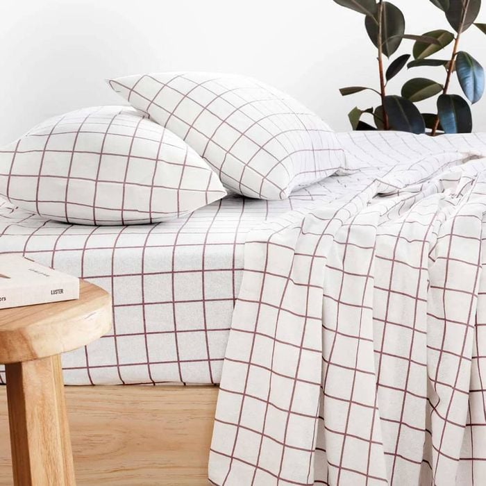 Bambury Grid Flannelette Sheet Set - Boysenberry - Split King
