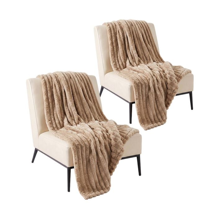 SOGA 2 Pack Light Coffee Flannel Polyester Throw Blanket 200x230cm