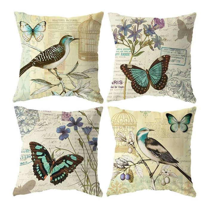 Catzon 4 Pcs Vintage Floral Pillow Covers Cotton Linen Pillowcases for Couch-I