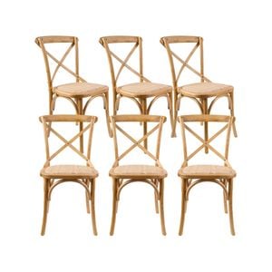 Aster Crossback Dining Chair Set of 6 Solid Birch Timber Wood Ratan Seat - Oak