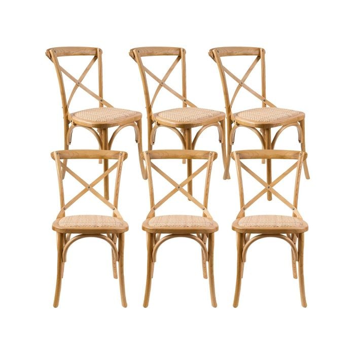 Aster Crossback Dining Chair Set of 6 Solid Birch Timber Wood Ratan Seat - Oak