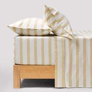 Dreamaker Cove Washed Cotton Yarn Dyed Wide Stripe Sheet Set Sand King