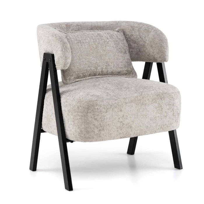 Costway Accent Chair Armchair Reading Sofa Leisure Chair W/pillow Grey