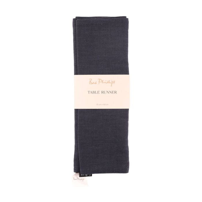 Bas Phillips Linen Tencel Table Runner Kitchen Textile Navy Small 35x150cm